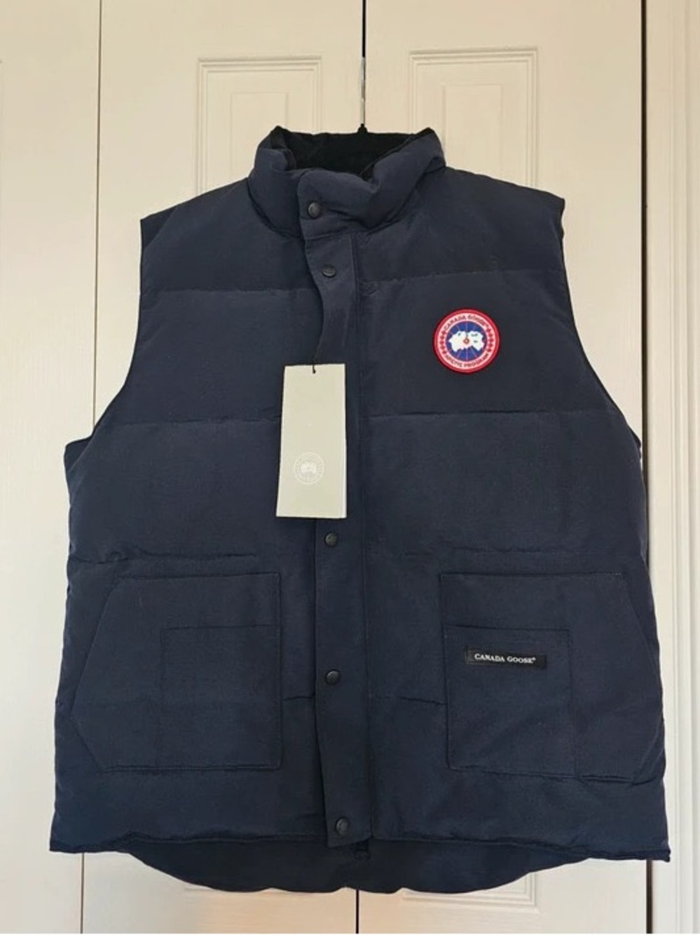 Canada Goose Navy Puffer Vest with Logo Patch